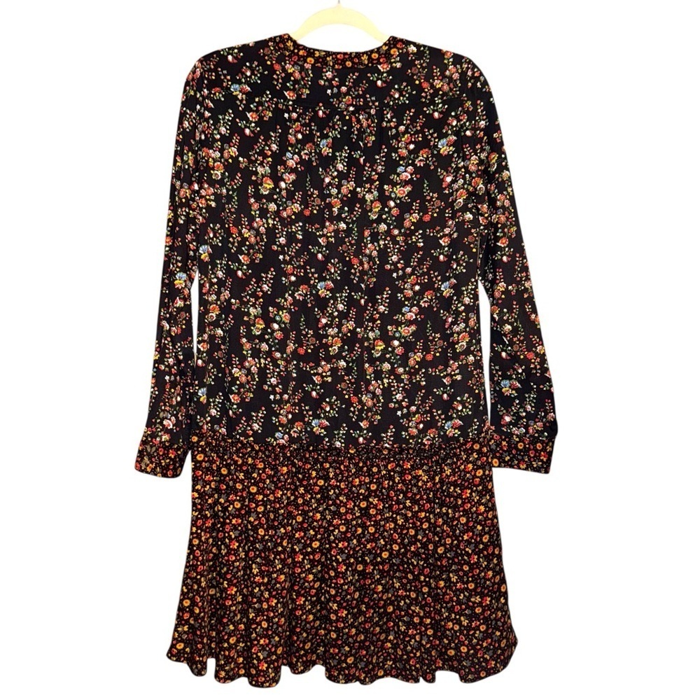 ANTHROPOLOGIE MAEVE Marlie Button Front Black Floral Print Mini Tunic Dress Sz 2 - Picture 10 of 15
